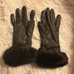 Brown Leather gloves with fur